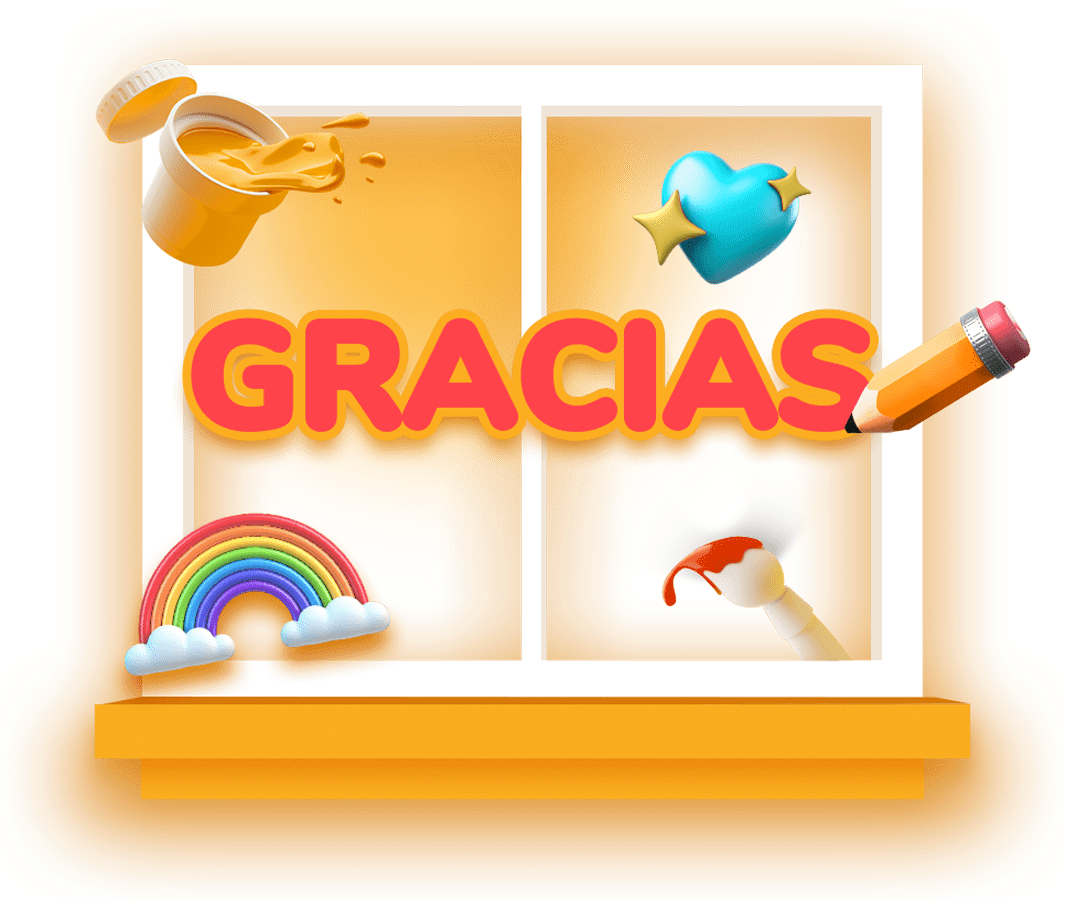 Illustration of a white frame window and the word gracias in red color